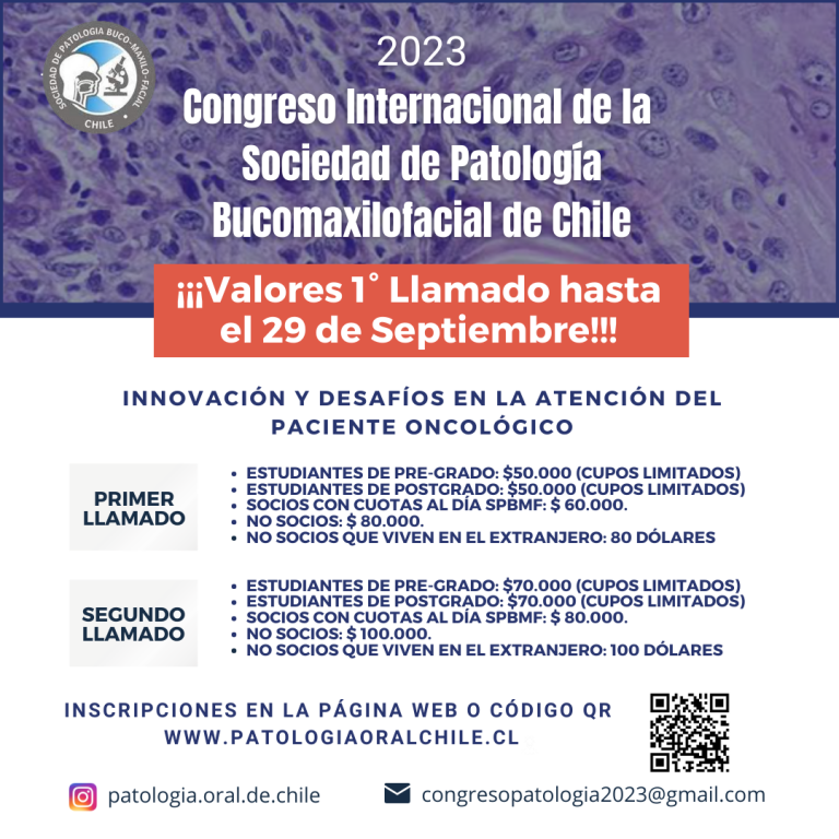 Valores Congreso Internacional de la Sociedad de patologia bucomaxilofacial de chile